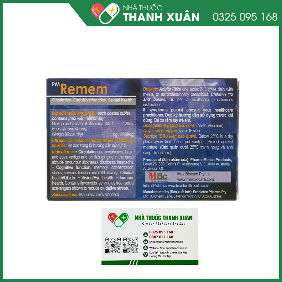 PM Remem tăng cường tuần hoàn não